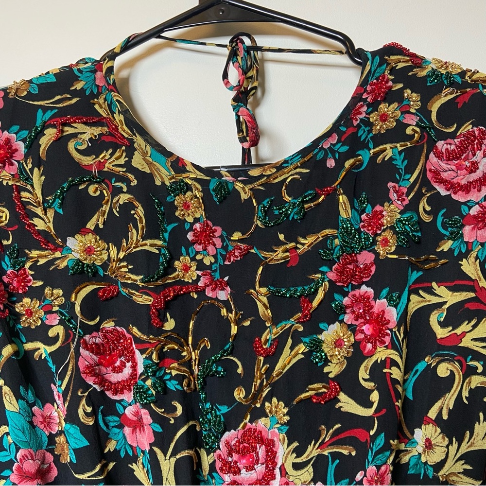 Diane Freis Silk Vintge 80s Boho Ruffle Dress - Picture 5 of 9